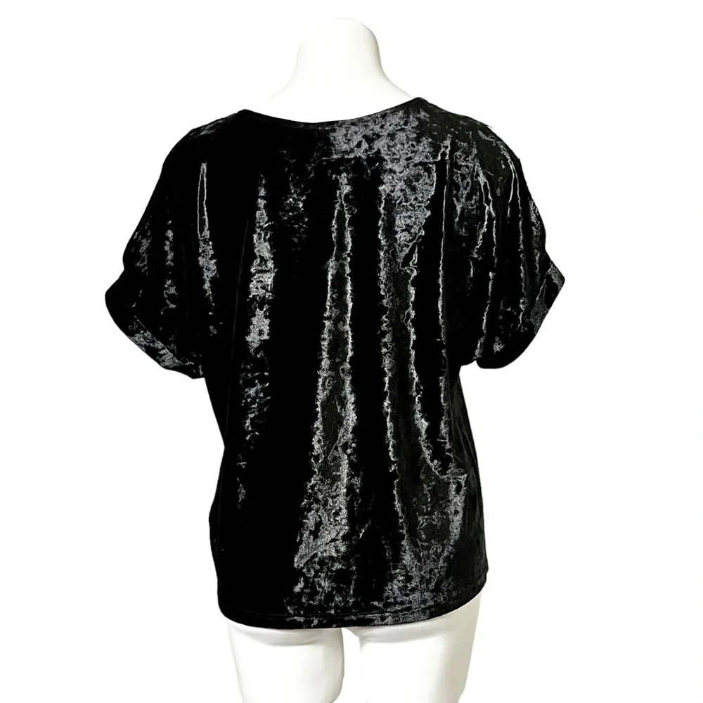 W5 Anthropologie Crushed Velvet Cold Shoulder Top Size Small Black - Picture 3 of 4
